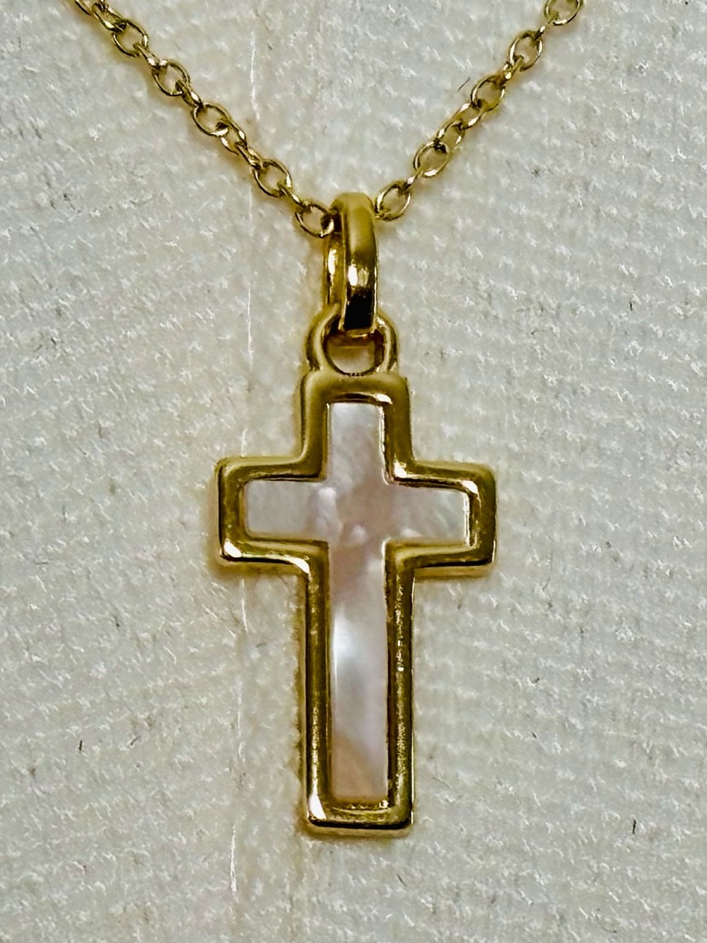 925 Sterling Silver Gold-Plated Mother of Pearl Cross Pendant Necklace 16”